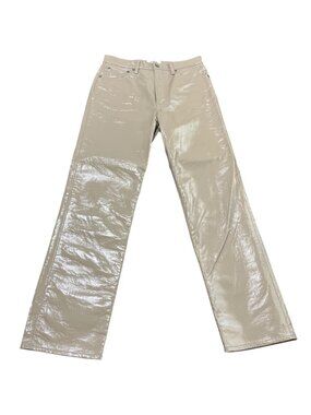 Agolde Womens Size 28 Recycled Leather Pants 90's Pinch-Waist Beige Quail Patent